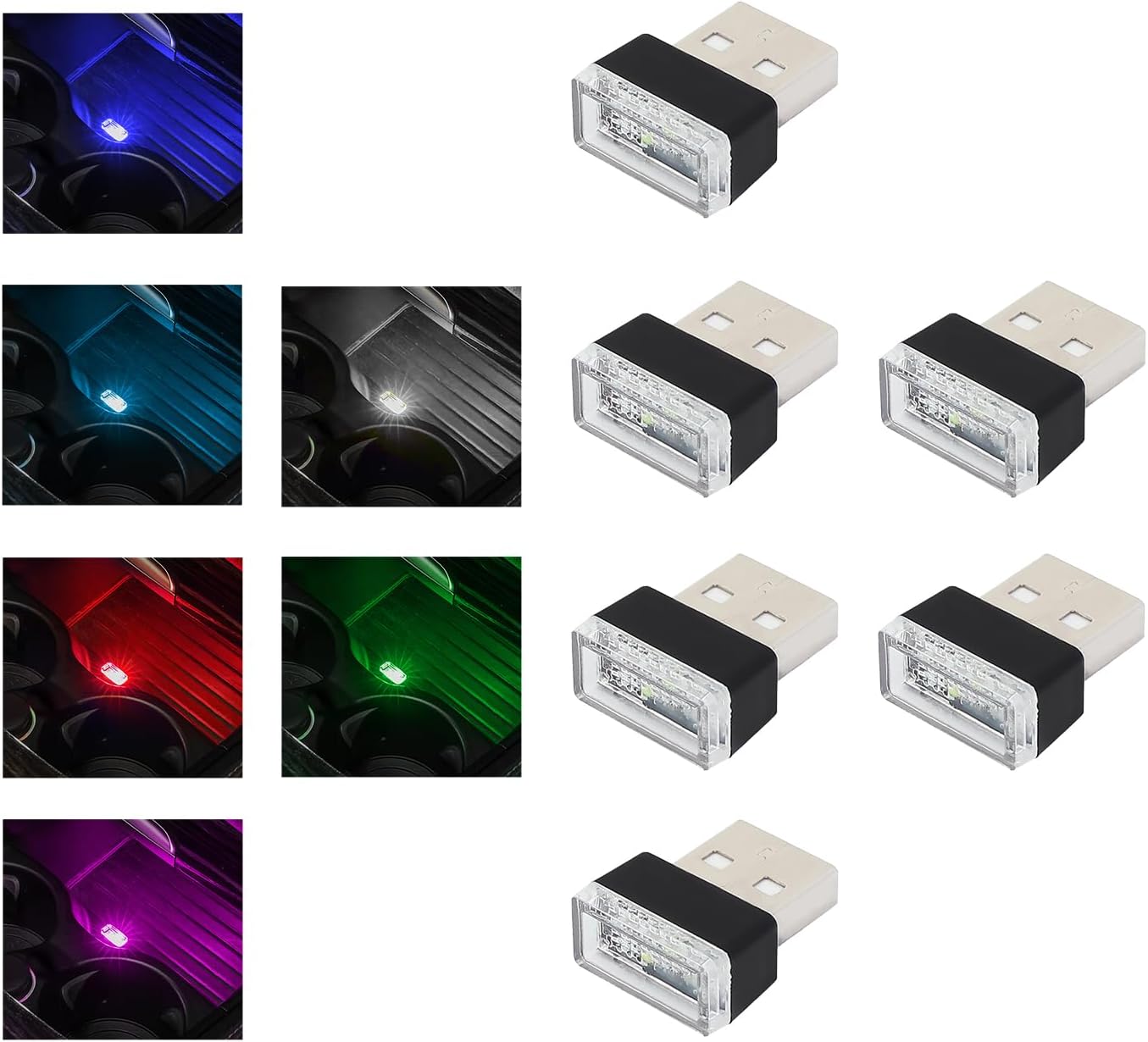 6 lámparas LED USB para el interior del automóvil, luz nocturna decorativa USB enchufable, kit de iluminación ambiental portátil, accesorios