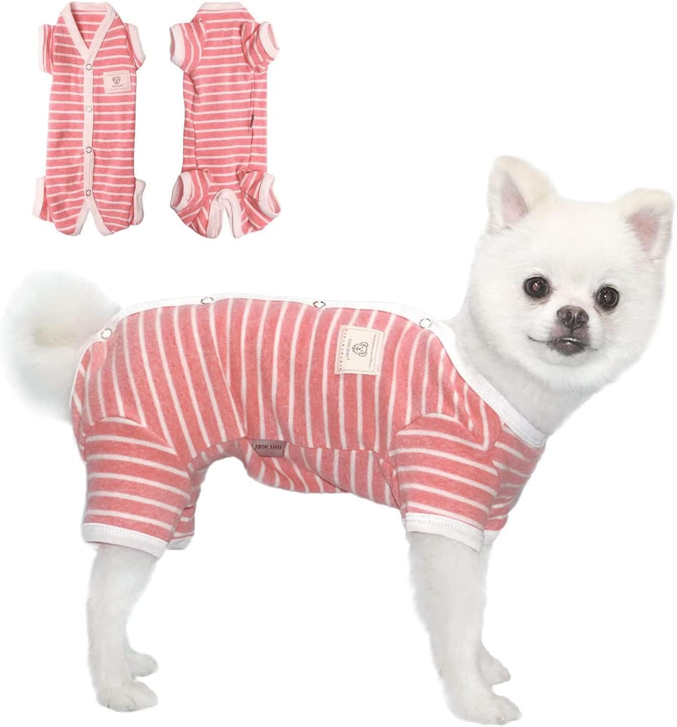 TONY HOBY Pijama de perro para mascotas, pijama de perro de 4 patas con rayas, ropa de algodón suave para recuperación de cirugía (XL, rosa + niña