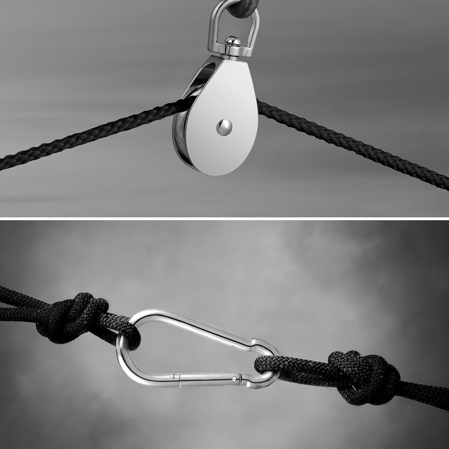 Shappy Juego de 9 unidades de sistema de polea M50 Bloque de polea de grúa, sistema de polea para elevación, gancho giratorio de acero inoxidable,