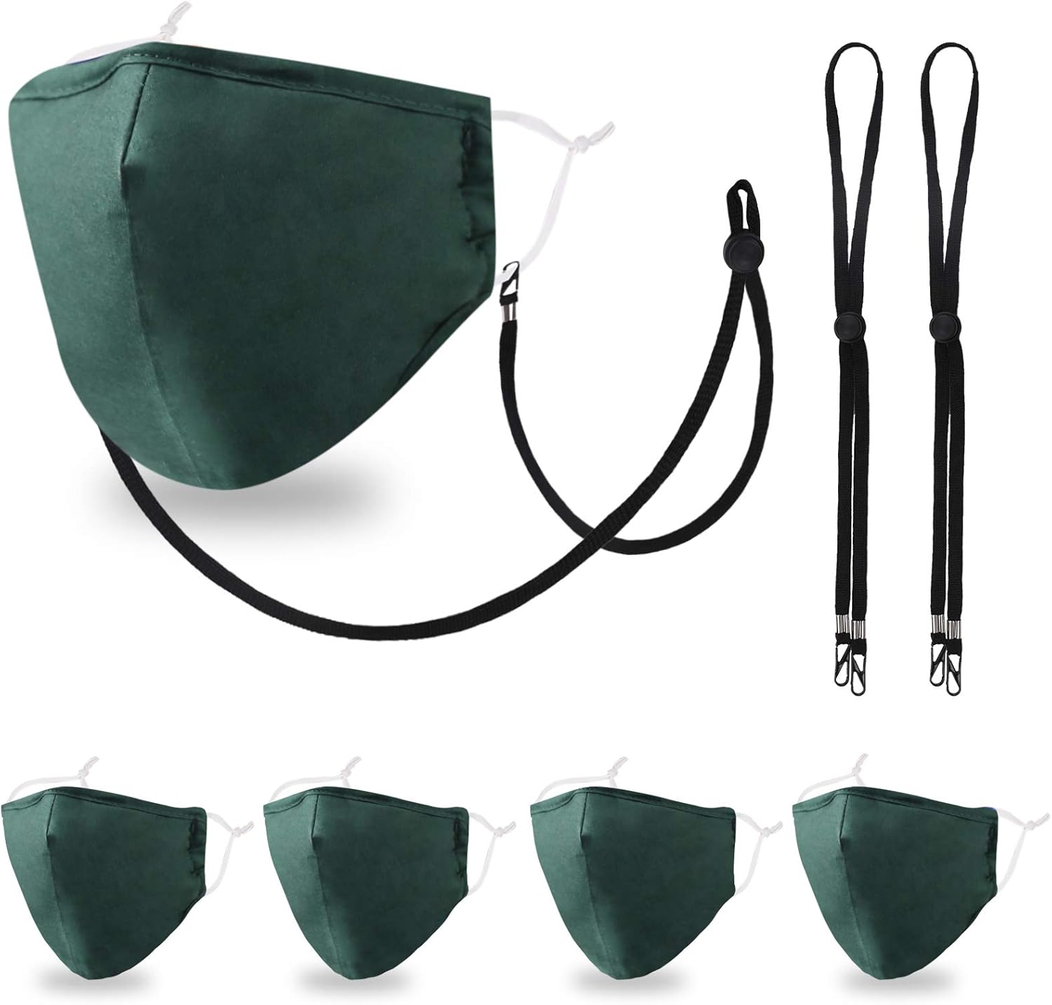 Máscara facial de algodón, con alambre para la nariz, forma 3D, cinta elástica para las orejas, lavable y reutilizable, 4 unidades, Verde, Talla