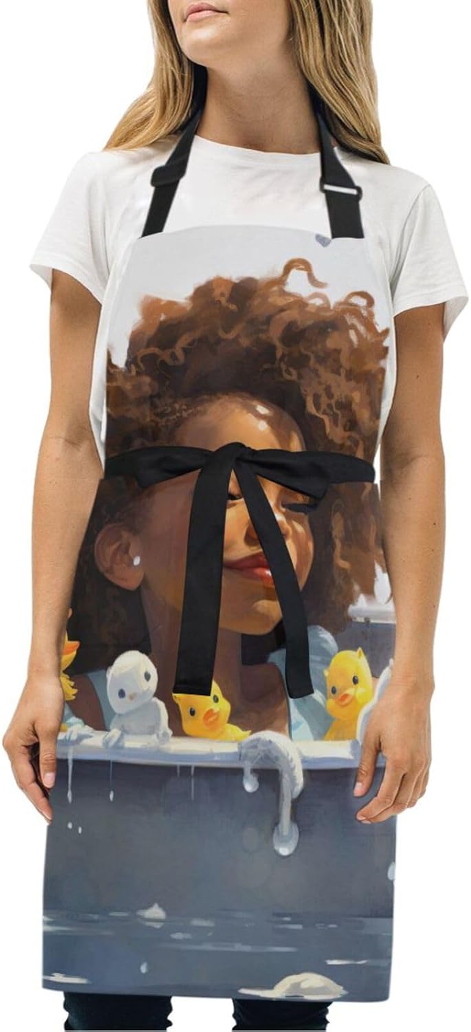 RPLIFE a Girl Laying into a Jacuzzi of Duckies – Delantal de cocina para mujer, bolsillos de delantal, delantal impermeable para cocinar, delantal