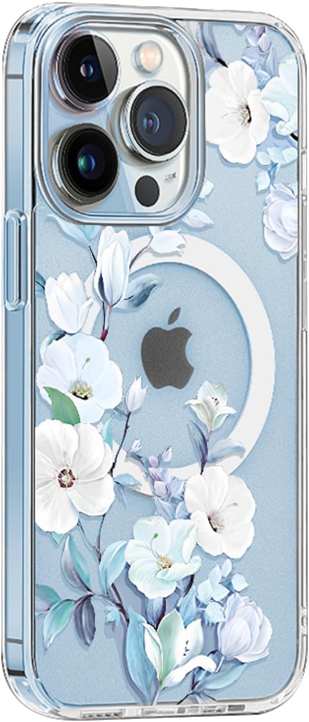 Funda Magsafe para iPhone 12 Pro Max, diseño floral delgado a prueba de golpes duro PC+TPU parachoques flor mujeres cubierta magnética