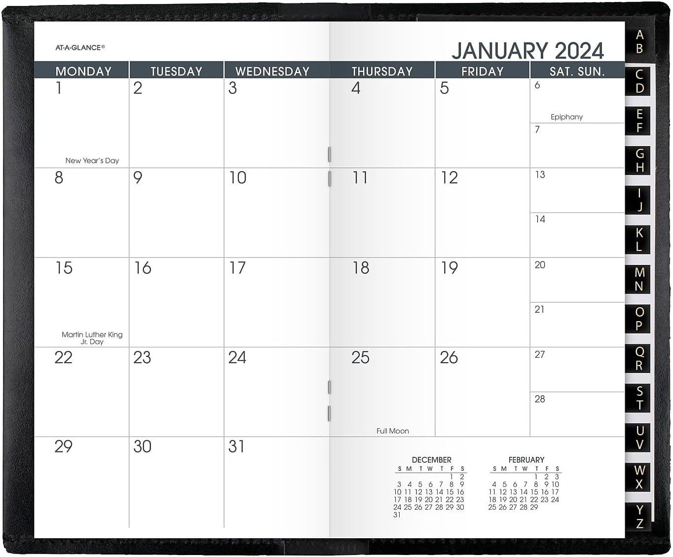 AT-A-GLANCE – Agenda mensual de 13 meses 2024-2025, 3-12 x 6 pulgadas, negro, de enero de 2024 a enero de 2025, 7006405