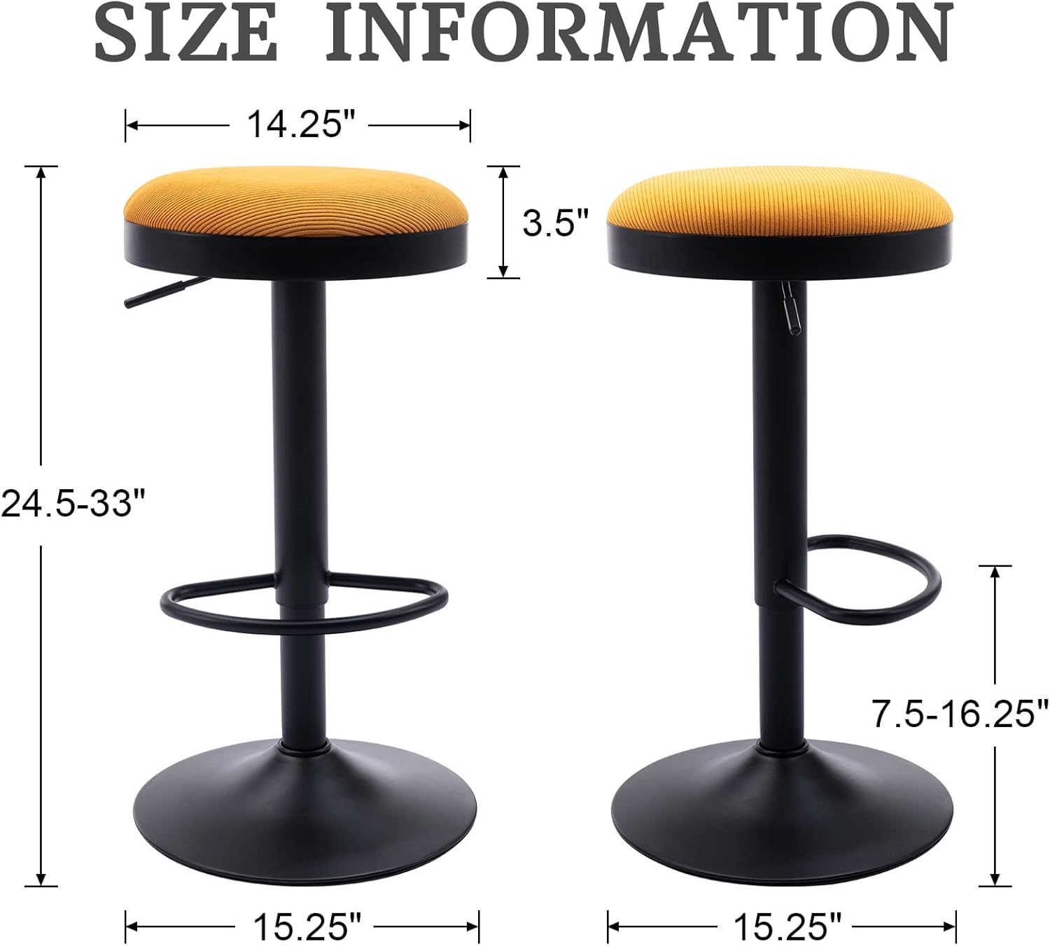 CIMOO Taburetes de bar sin espalda, juego de 2 taburetes de bar redondos ajustables para encimera de cocina, taburete giratorio de altura de barra,