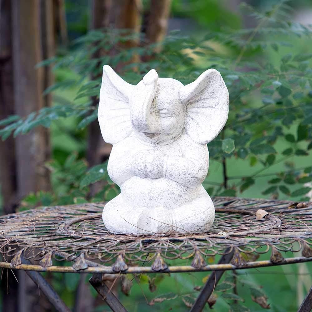 Garden Age Supply Estatua de elefante afortunado meditación blanca (12.0)