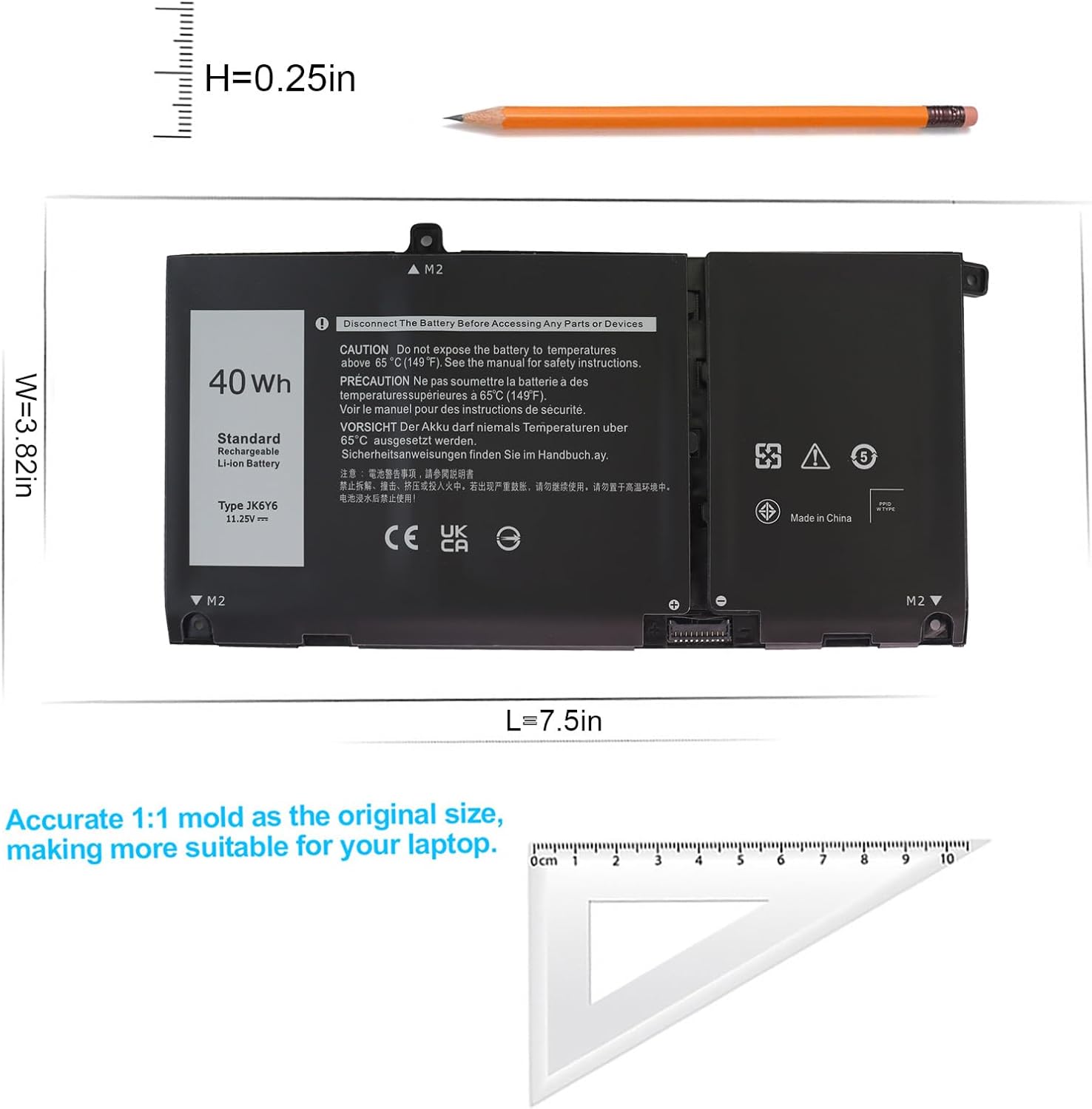 JK6Y6 40WH – Batería de repuesto Dell para Dell Inspiron 5301 5401 5501 5300 5402 5406 5408 5508 5409 5509 5400 7405 7300 7306 7500 7506 2 en 1