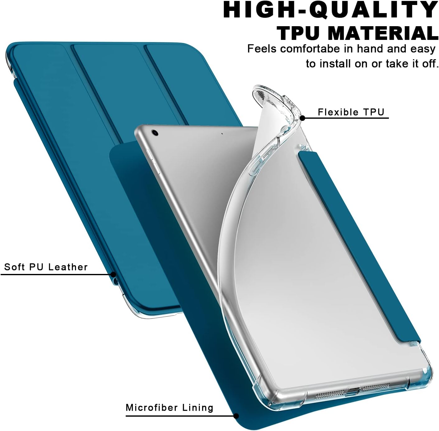 GOODON Funda para iPad de 9 generación 2021iPad de 8 generación 2020iPad de 7 generación 2019 con soporte para lápices, funda de triple pliegue