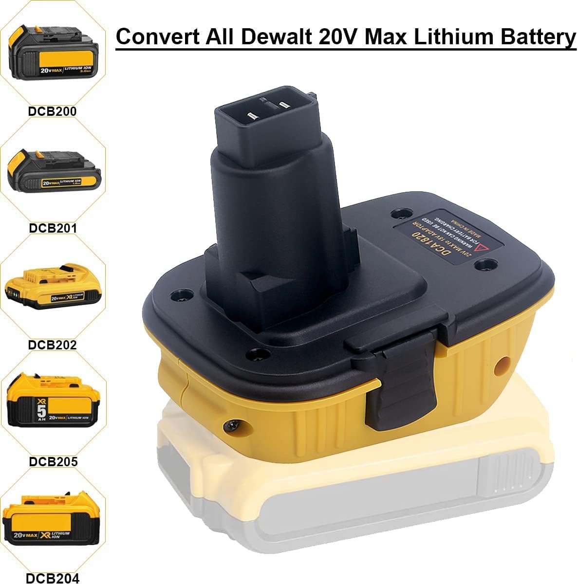 Adaptador de batería DCA1820 para DEWALT 18v a 20v Convertir 20V MAX XR Batería de litio DCB200 DCB201 DCB203 DCB204 DCB205 DCB206 a Dewalt 18V