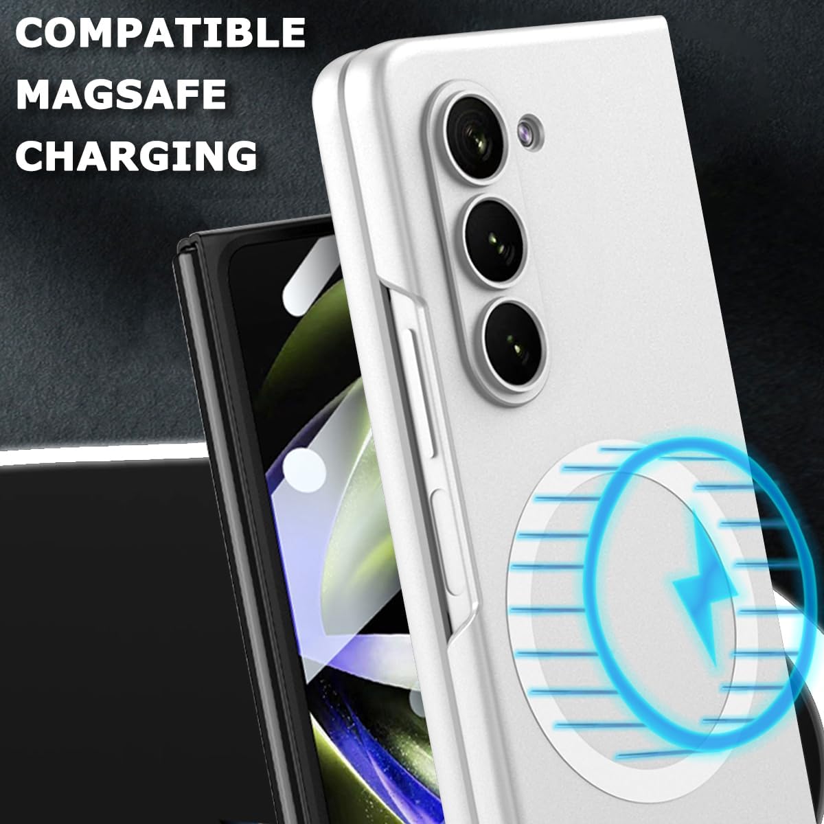NINKI Funda magnética compatible con Samsung Galaxy Z Fold 5 con protector de pantalla, protección de bisagra ultra delgada, carga inalámbrica,