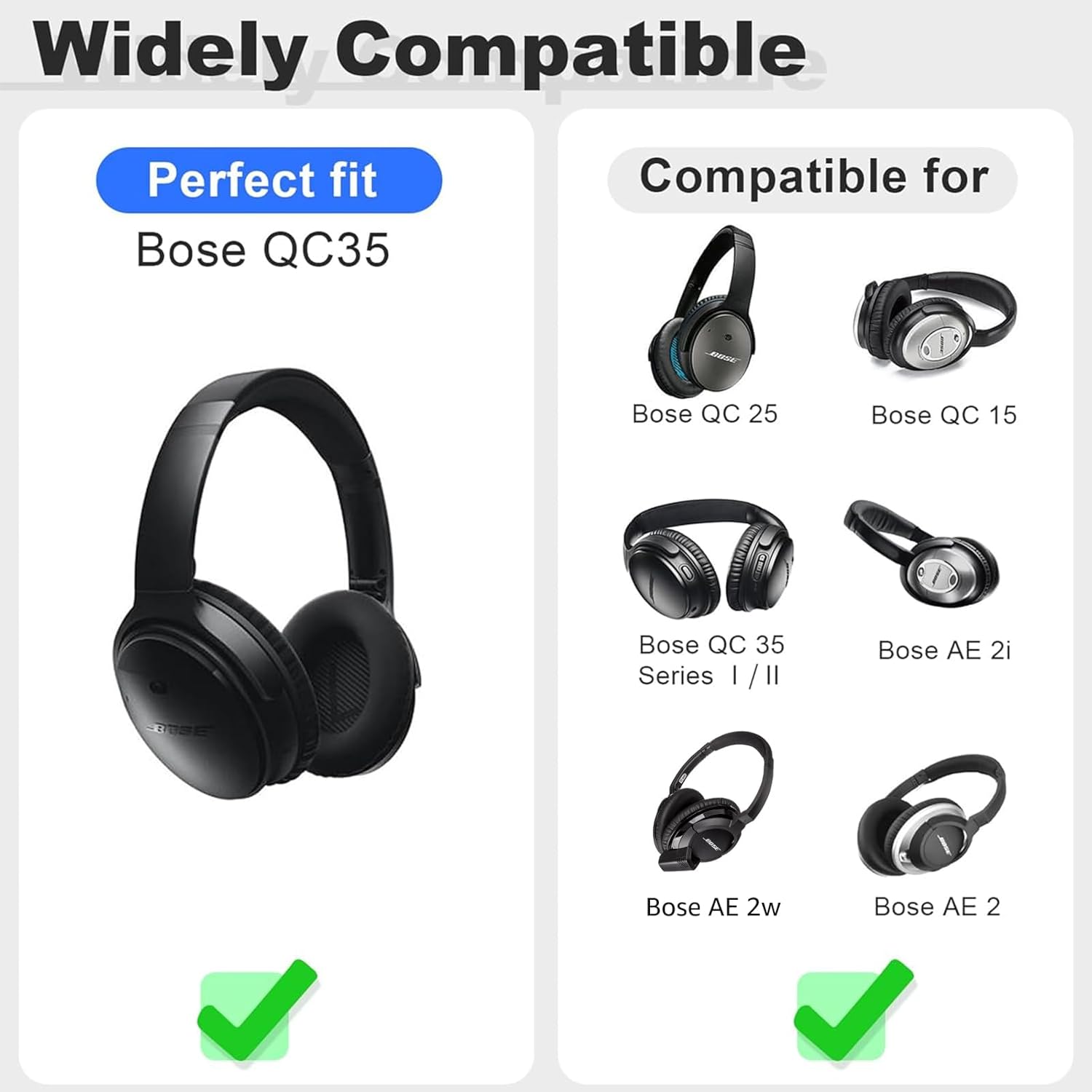 Almohadillas de repuesto para auriculares Bose QuietComfort 35 (QC35) y Quiet Comfort 35 II (QC35 ii), almohadillas para los oídos con piel más