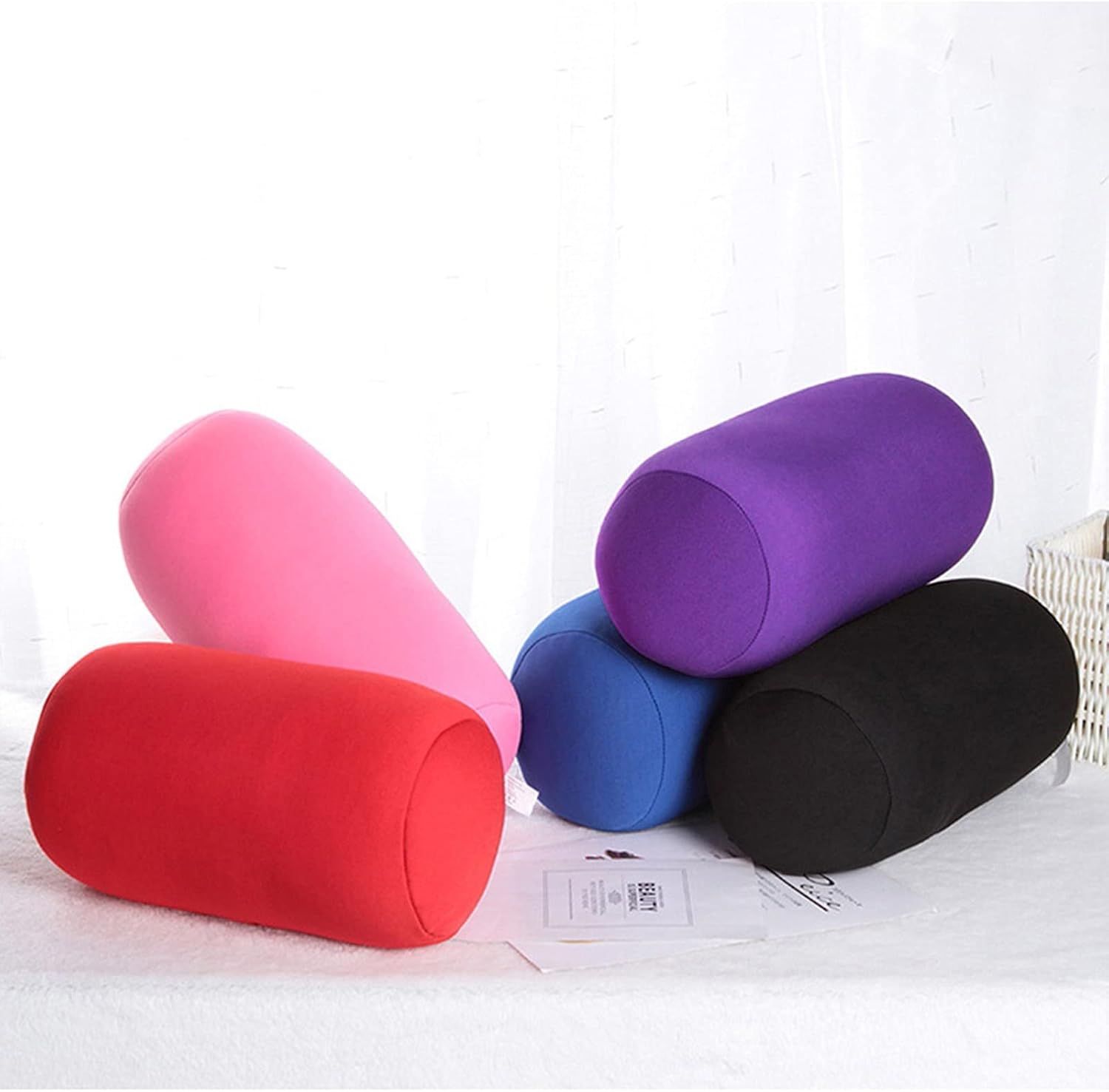 Almohadas de cuello enrollables de microcuentas, almohada de espuma Mooshi, cojín de tubo de espuma Mooshi, apoyo lumbar, almohadas para viajes,