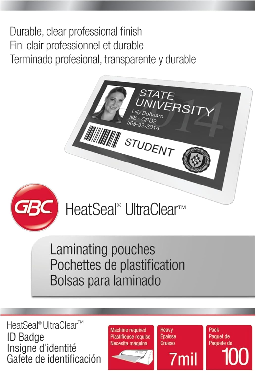 GBC Hojas de laminación, bolsas de laminación térmica, tamaño de insignia, 7 mil, HeatSeal UltraClear, paquete de 100 (3200016)
