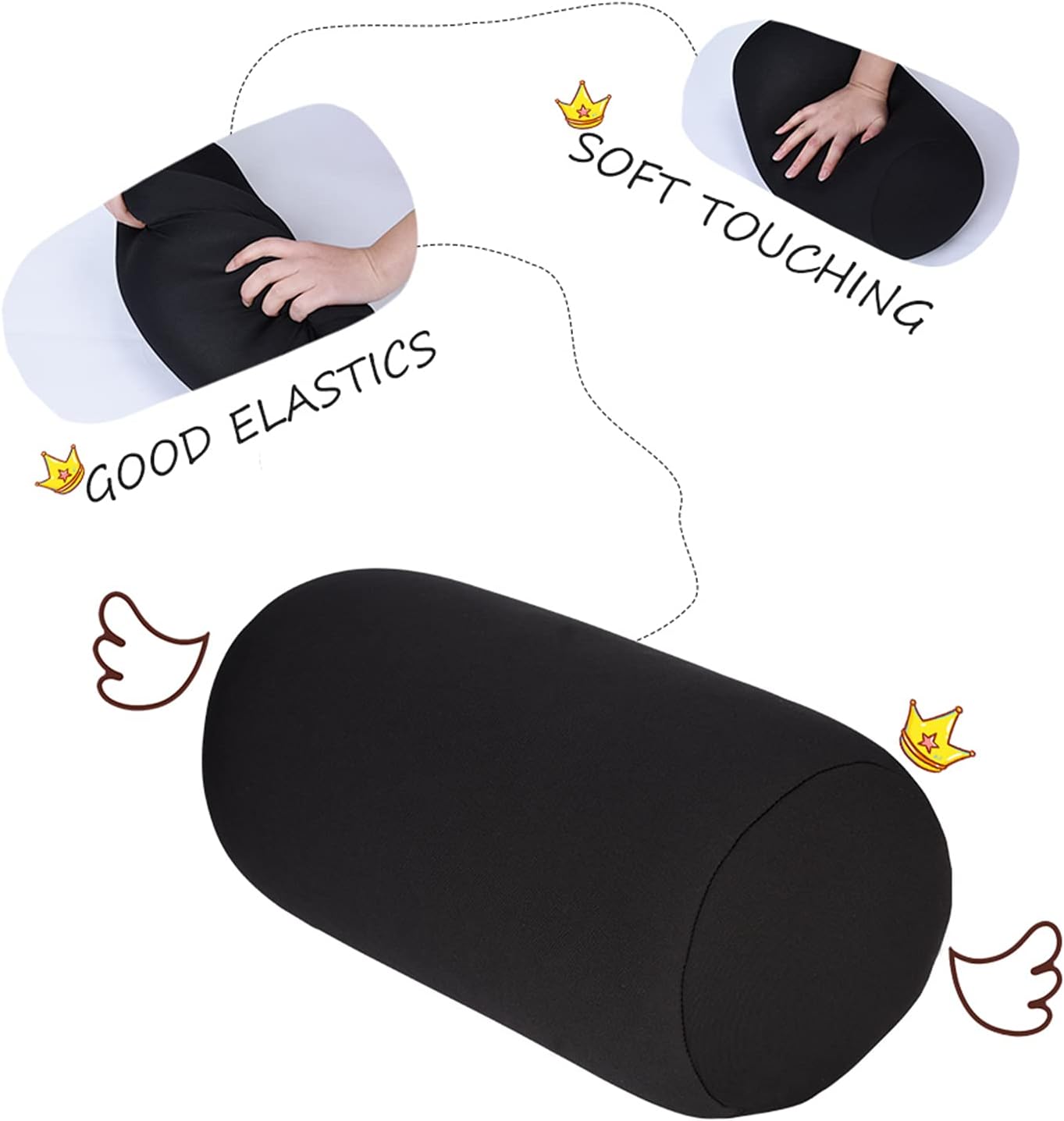 Cojín de respaldo Almohada para dormir Micro Mini Microbead Cojín de espalda Roll Throw Pillow Travel Home Sleep Neck Support Cómodo (negro)