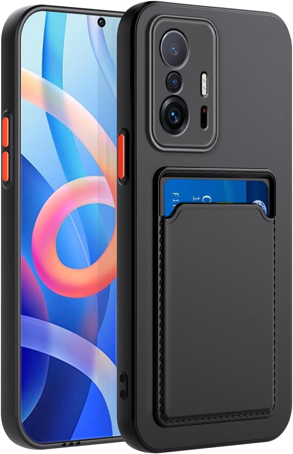 Funda de teléfono para Xiaomi 11T ProMi 11T – Funda delgada de silicona negra con ranura para tarjeta y protección de cámara