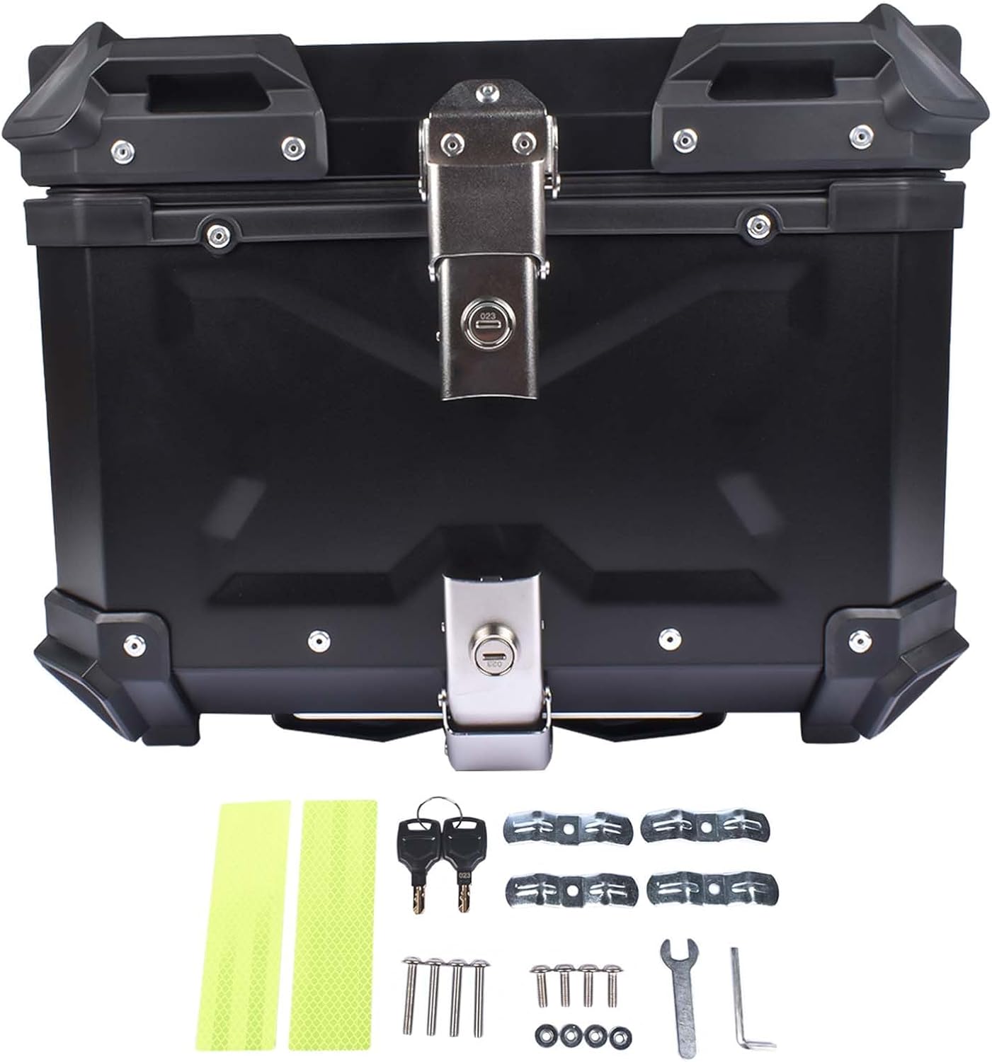 Maleta superior de motocicleta negra de 45 L, caja superior de aluminio impermeable para maletero de motocicleta, caja de cola con cerradura de