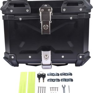 Maleta superior de motocicleta negra de 45 L, caja superior de aluminio impermeable para maletero de motocicleta, caja de cola con cerradura de Maleta superior de motocicleta negra de 45 L, caja superior de aluminio impermeable para maletero de motocicleta, caja de cola con cerradura de
