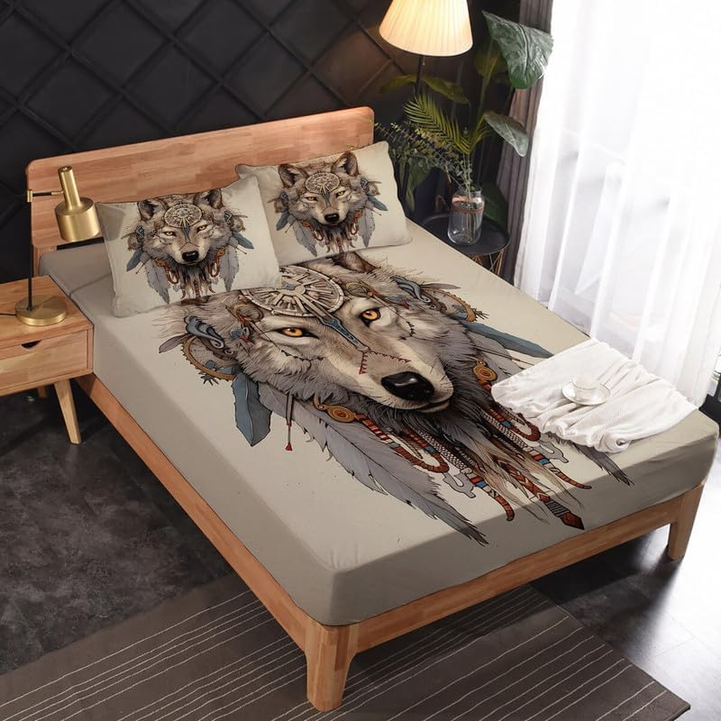VARAGO Wolf Sheets – Juego de sábanas y fundas de almohada, 100% microfibra, bolsillo profundo, incluye 1 sábana encimera, 1 sábana bajera y 2