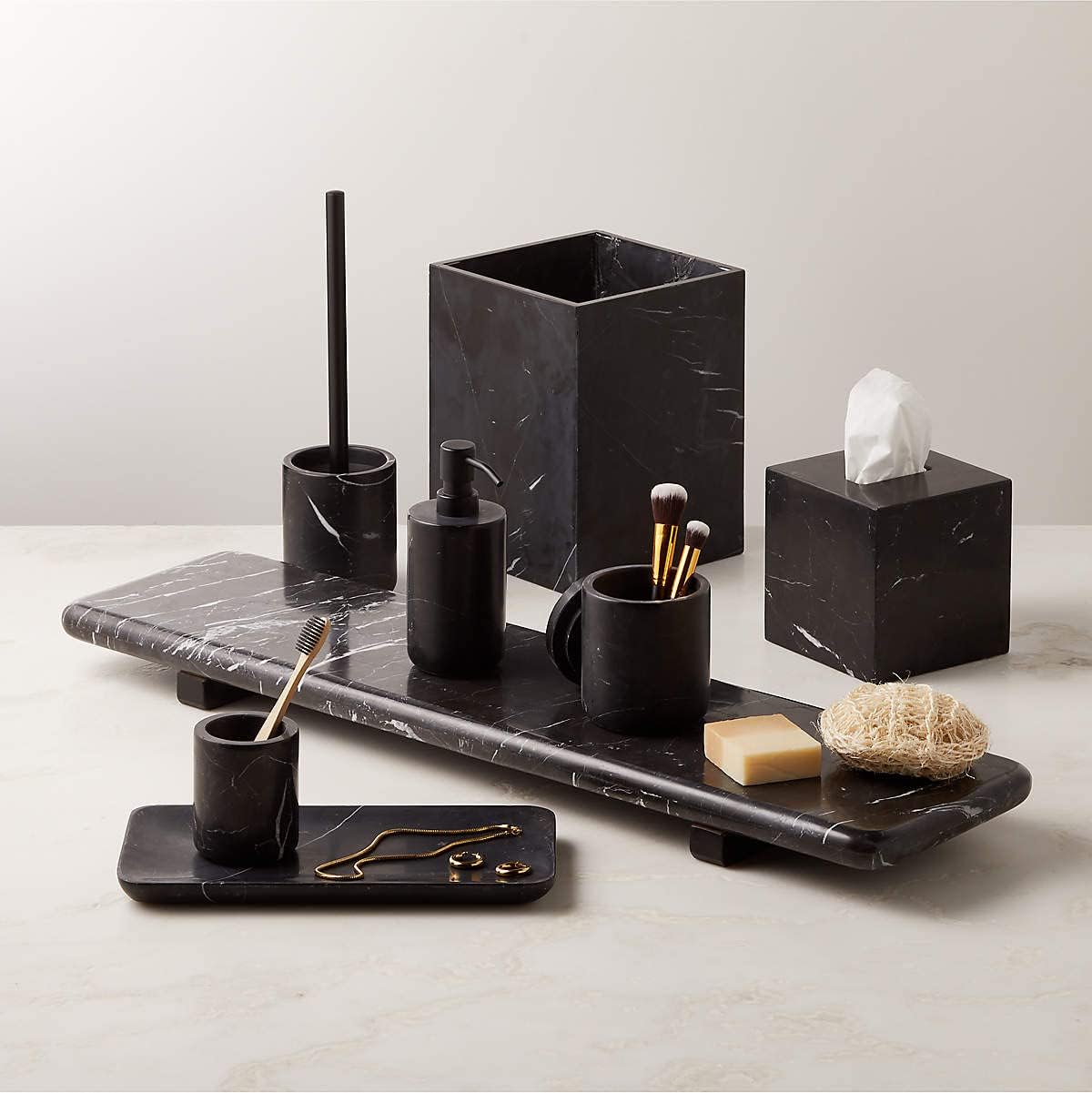 Juego de accesorios de baño de mármol negro (soporte para cepillo)