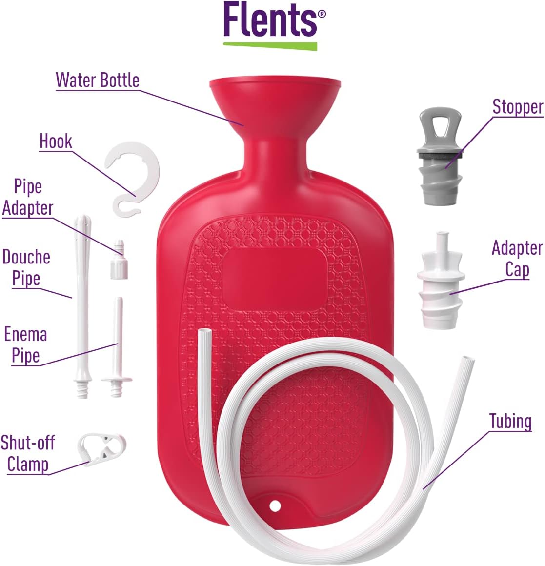 Flents Kit de combinación Douche and Enema para hombres y mujeres gran capacidad sistema de limpieza multiusos fabricado con material cómodo rojo - Imagen 4