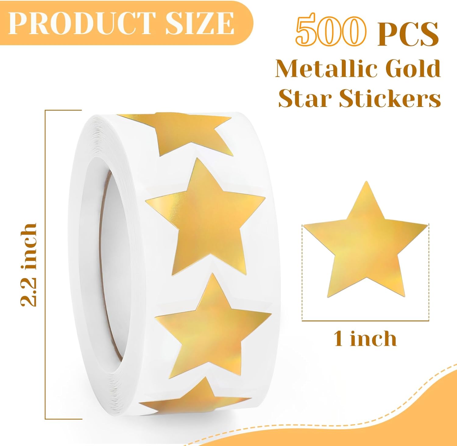 500 calcomanías de estrellas doradas metálicas, calcomanías autoadhesivas de 1 pulgada con purpurina metálica, calcomanías de estrellas brillantes,