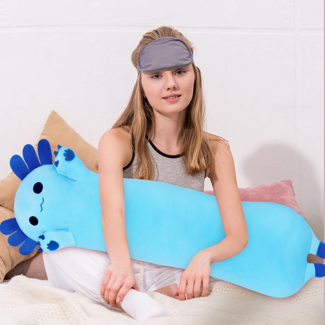 Juguete de ajolote de peluche de 43.3 pulgadas, almohada corporal de juguete de ajolote, regalo para niños y niñas (azul, 43.3 pulgadas)