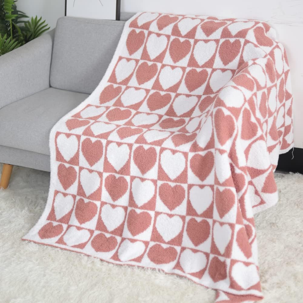 Viviland Manta  Manta mullida de cuadrícula de ajedrez, tejida suave y acogedora manta de microfibra cálida para sofá, cama, viajes a casa (amor
