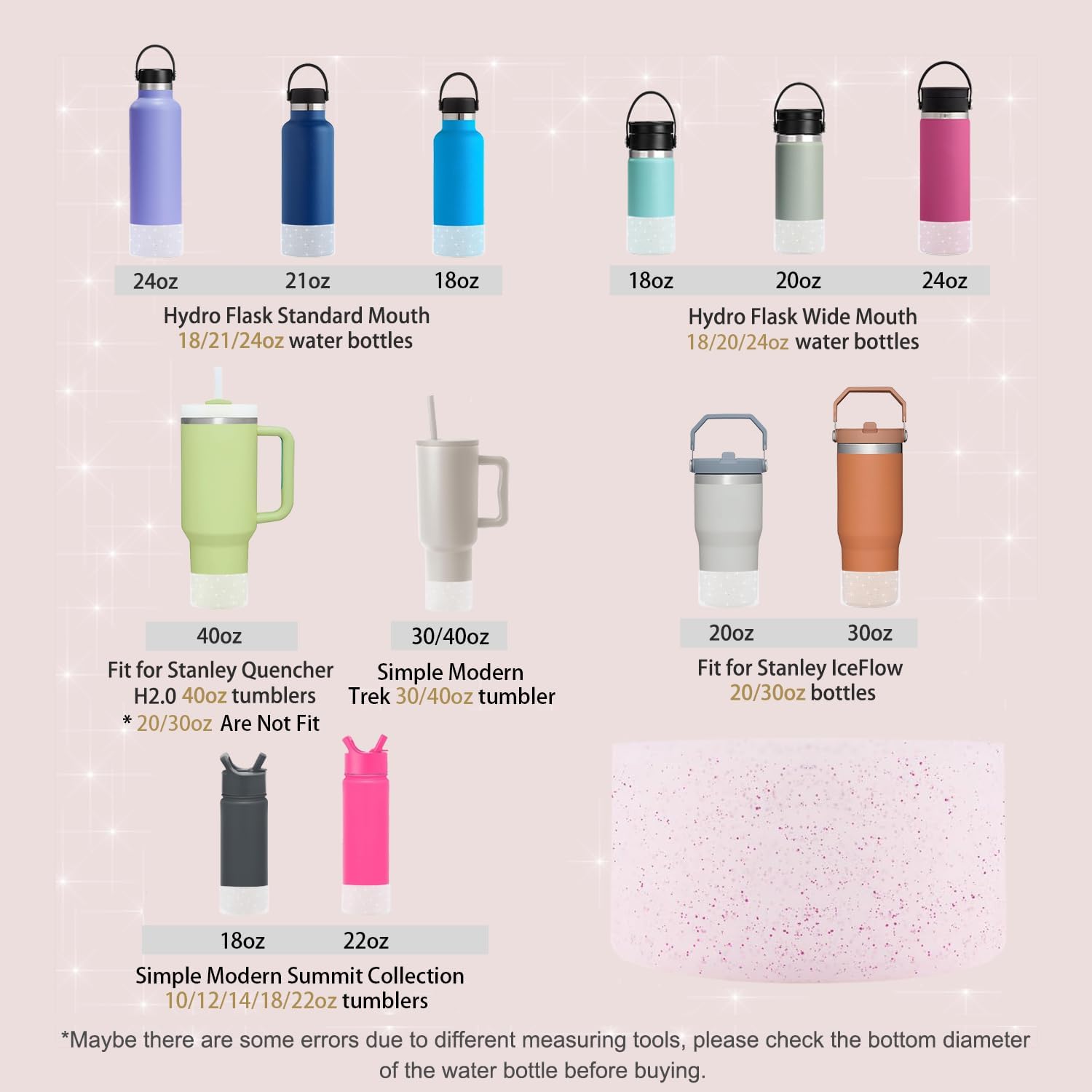 WORBSS Paquete de 2 fundas de silicona con purpurina para botas Stanley Cup H2.0 de 40 onzas y Hydro Flask de 18-24 onzas y vaso simple moderno con