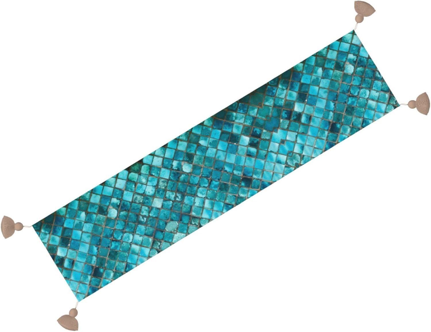 Camino de mesa de Navidad con mosaico turquesa, decoración de mesa de comedor, decoración de Navidad, decoración de interiores del hogar, caminos de