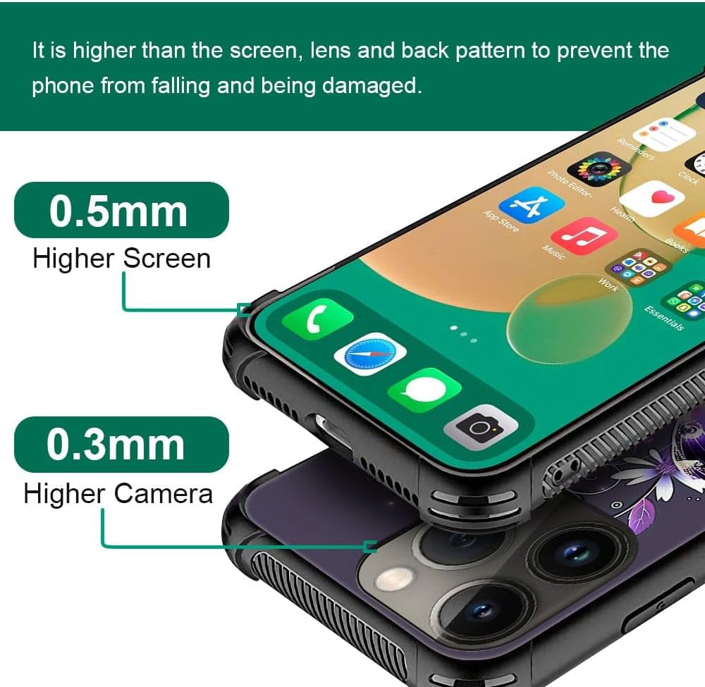Funda compatible con iPhone 13 Pro Max, diseño de flores moradas brillantes, diseño increíble de patrón a prueba de golpes, antiarañazos, carcasa