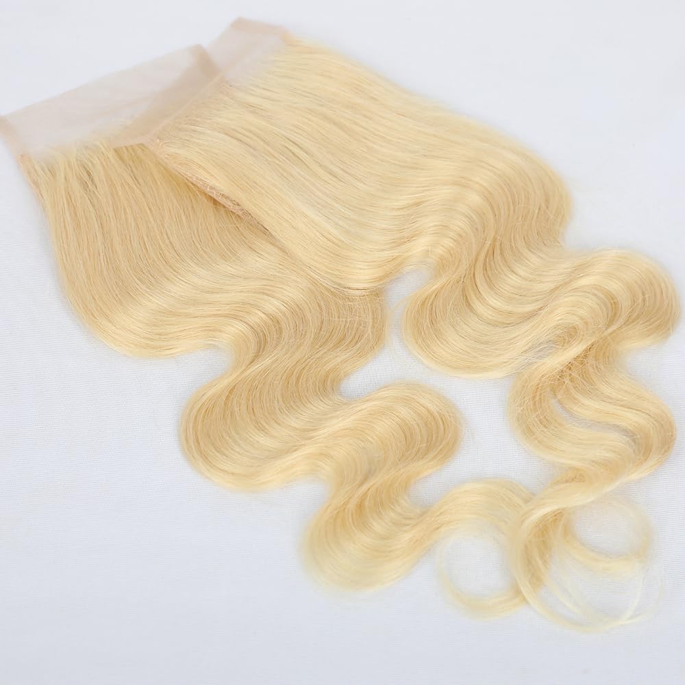 Extensiones de cabello humano 613 HD con cierre de encaje 4×4, ondulado, 100% cabello brasileño, 10A, rubio virgen, cierre de encaje, extensiones de