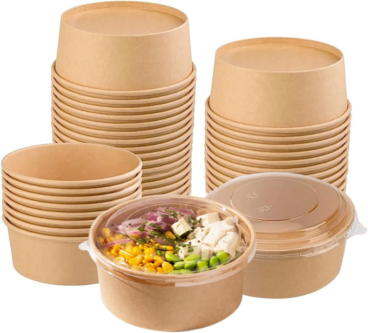 Galashield Tazones desechables con tapa, cuencos de papel para preparación de comidas, recipientes de comida para ramen con tapas para ensalada para