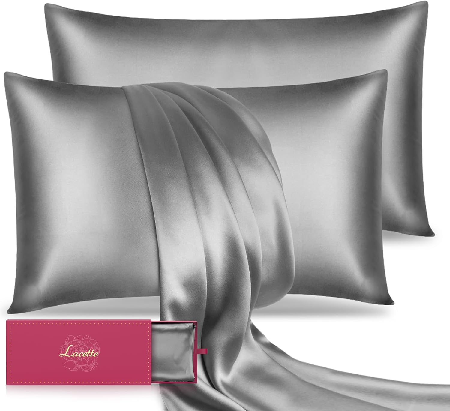 Paquete de 2 fundas de almohada de seda de morera para cabello y piel, 22 fundas de almohada de seda Momme con cremallera, seda de morera suave y