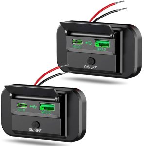 2 salidas USB RV de 12 V con interruptor de alimentación, 38 W Dual PD3.0 Tipo-C y carga rápida QC3.0 USB-A Puerto Montaje en panel con tapa, 2 salidas USB RV de 12 V con interruptor de alimentación, 38 W Dual PD3.0 Tipo-C y carga rápida QC3.0 USB-A Puerto Montaje en panel con tapa,