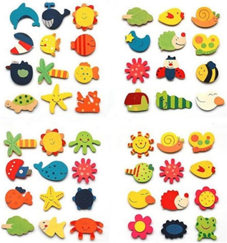 24 calcomanías de imán de nevera de madera de animales al azar para refrigerador, juguete educativo para el hogar, imán de bricolaje, calcomanías de