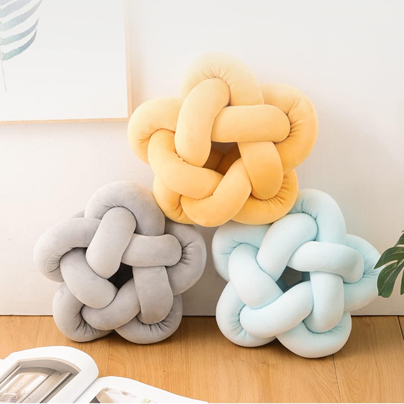 Almohada de felpa con nudo hecha a mano, almohada de estrella anudada suave para sofá, cojín lumbar, almohada de bola de relleno para el hogar,