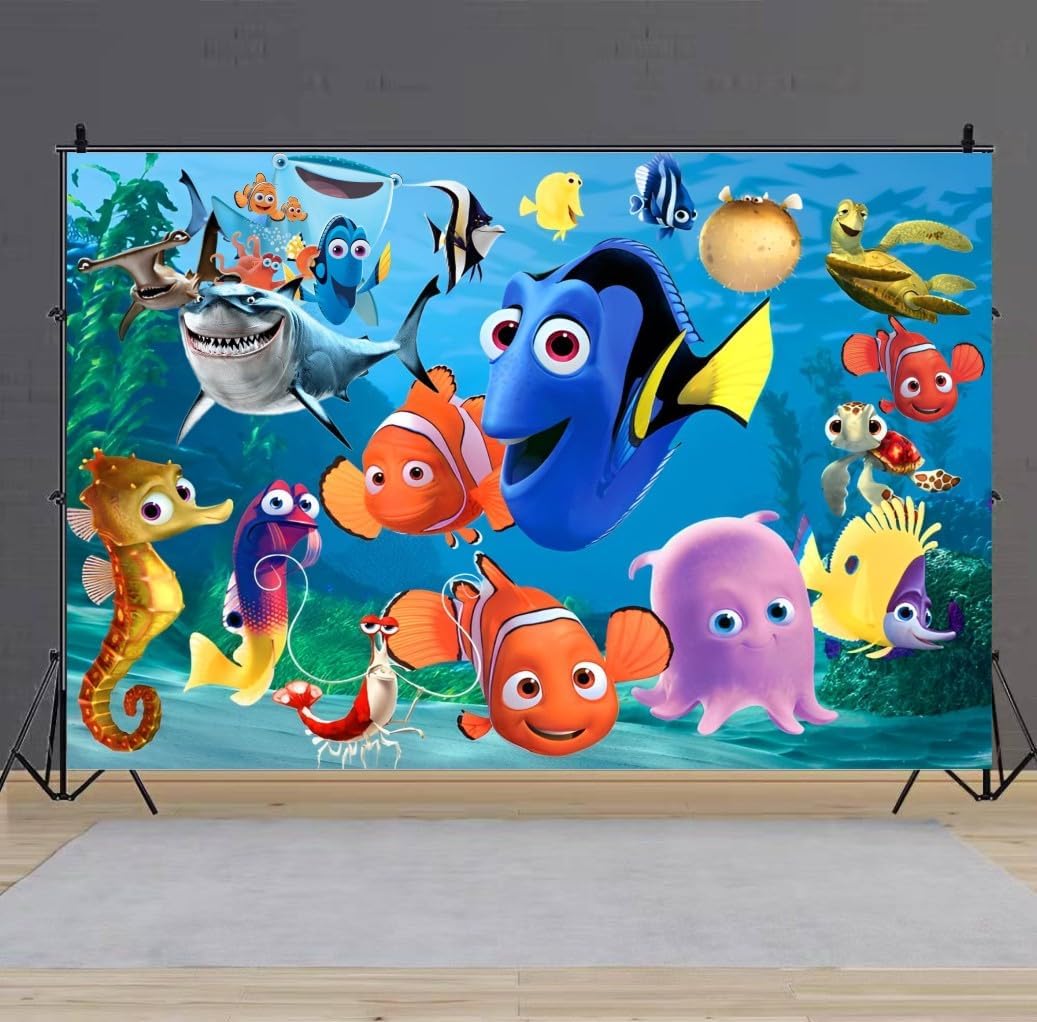Finding Nemo – Decoraciones de cumpleaños con texto en inglés Buscando a Dory con texto en inglés Finding Nemo (5 x 3 pies)