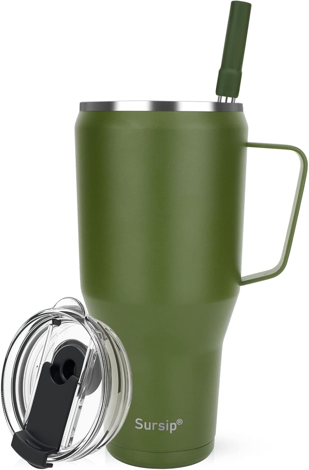 Sursip Vaso aislado de 40 onzas con tapa de rosca, de acero inoxidable con pajillaasa, mantiene las bebidas frías hasta 24 horas, a prueba de sudor