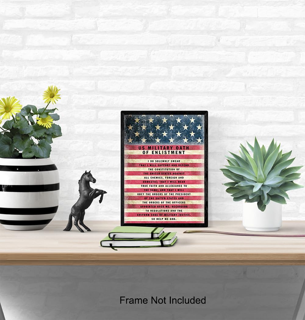 Patriotic American Flag Art 11×14 – Military Oath of Enlistment – Gift for Soldiers, Veteran, Armed forces, Marines, Navy, Coast Guard – Patriotic