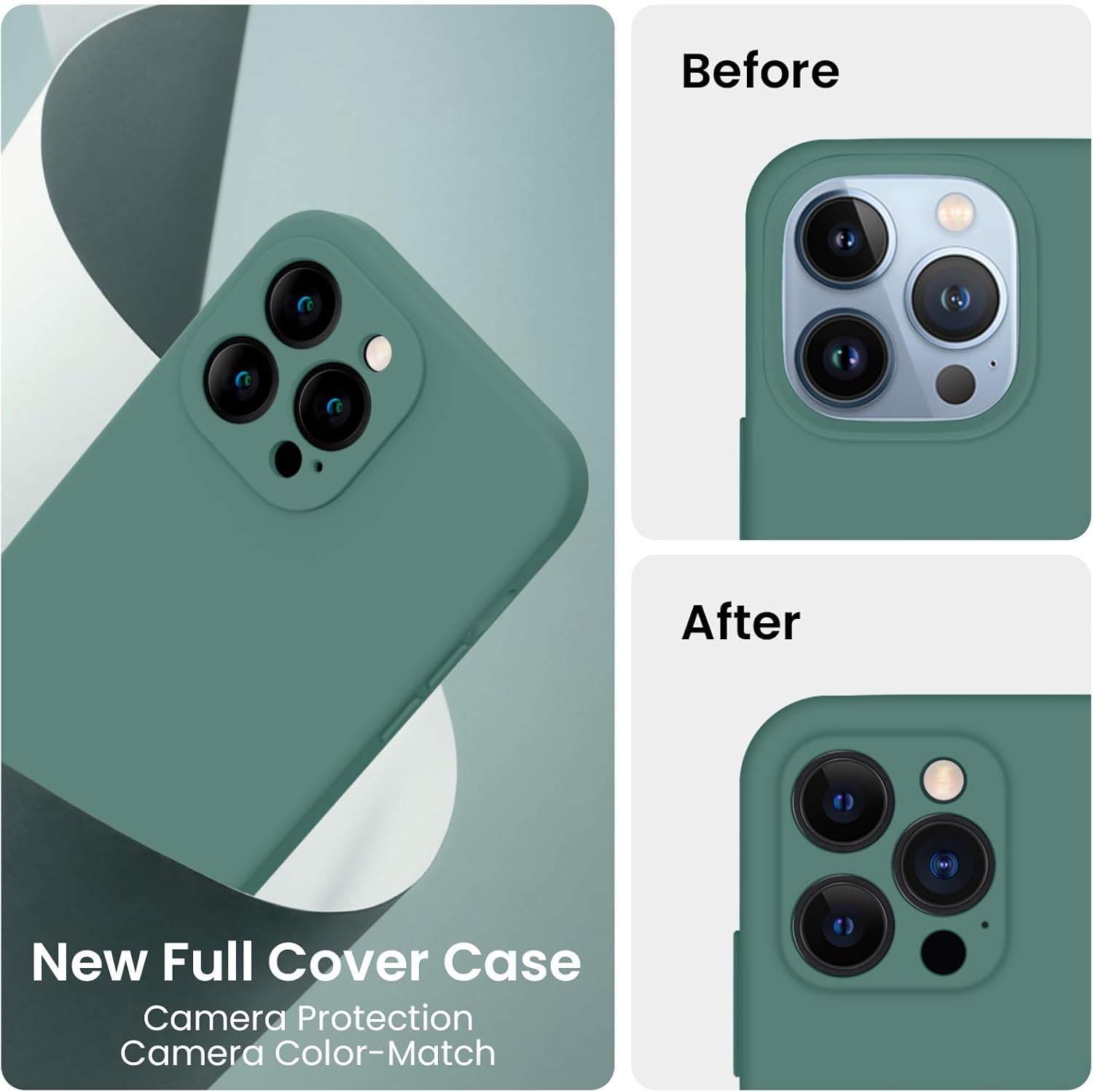 FireNova Funda para iPhone 13 Pro Max, funda de silicona mejorada protección de cámara con 2 protectores de pantalla, forro interior de microfibra