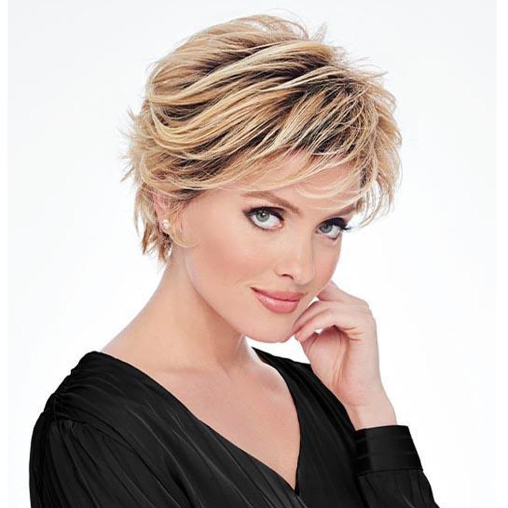 XIUFAXIRUSI XIUFAXIRUSI Pelucas cortas rubias onduladas Pixie para mujeres blancas, peluca corta con flequillo natural, pelucas sintéticas