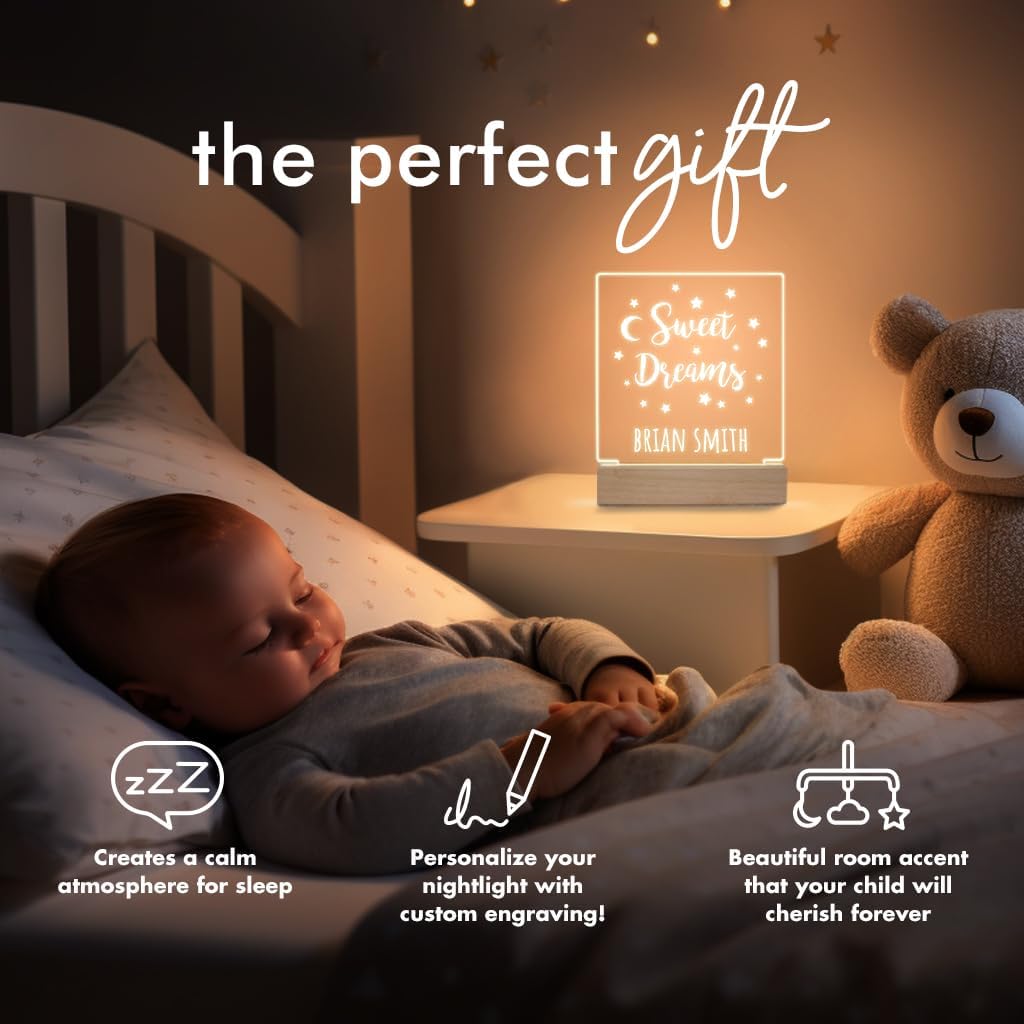 With Love From Julie Luz nocturna personalizada para niños y niñas, regalos personalizados para bebé, guardería, lámpara de dormitorio, dulces sueños