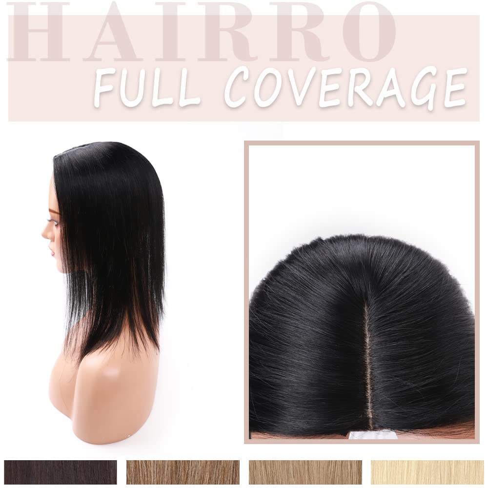 Hairro Extensiones de cabello humano con pinzas para mujer, 4 x 4.7 pulgadas, base de seda de 130 % de densidad, para pérdida de cabello, cabello