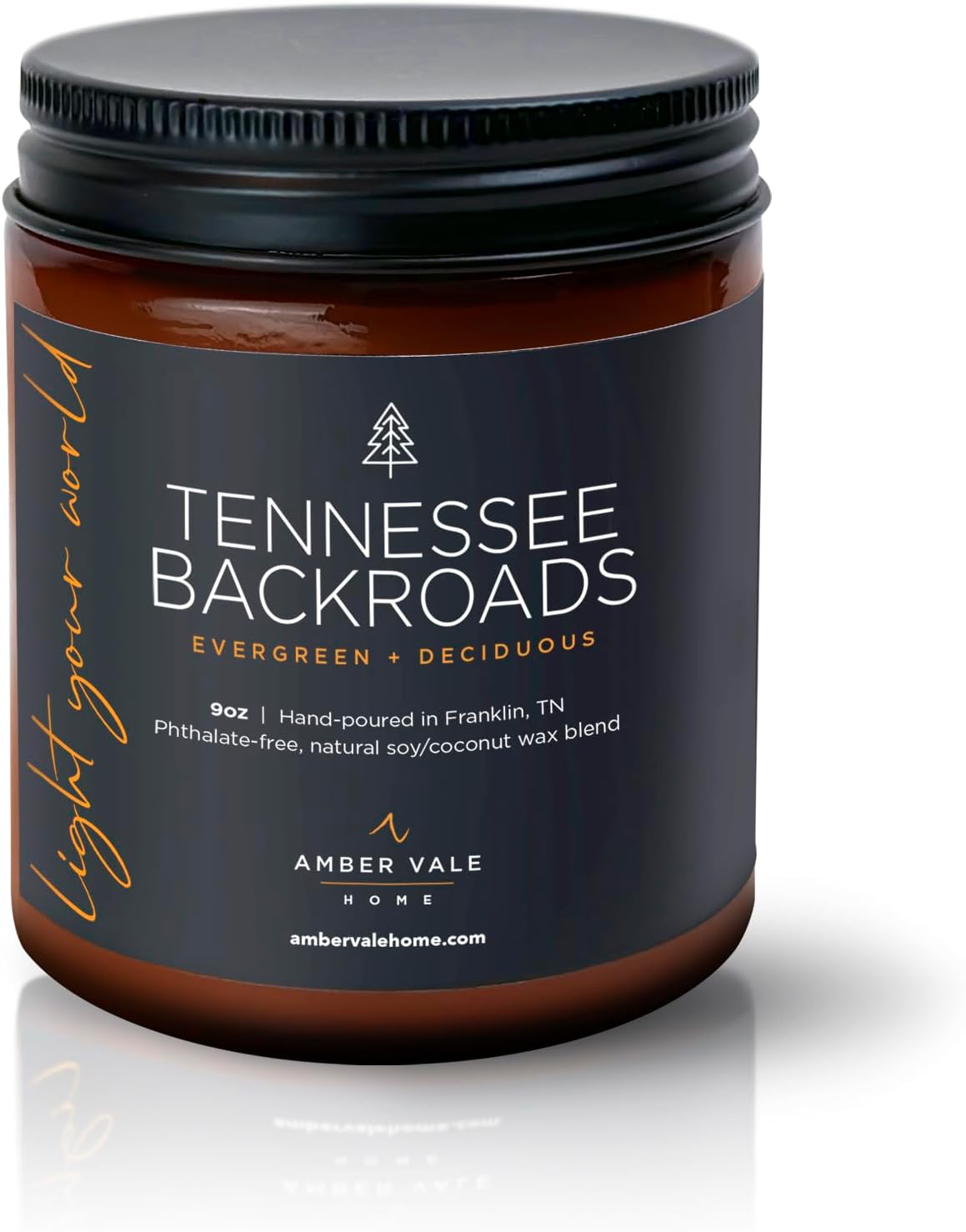 Tennessee BACKROADS, Evergreen and Deciduous Pine – Vela de cera de soja natural y coco, sin ftalatos, no tóxica y de combustión limpia saludable,