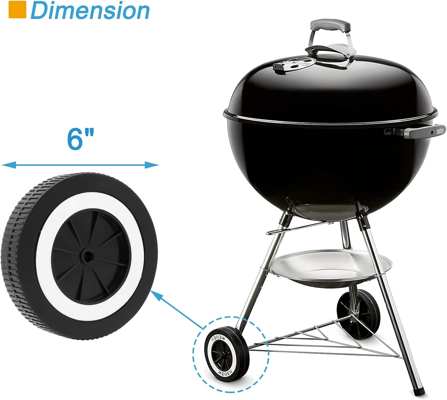 65930 Rueda de parrilla de 6 pulgadas, piezas de repuesto para parrilla Weber de carbón de 22 pulgadas 741001, 14401001, rueda de repuesto para