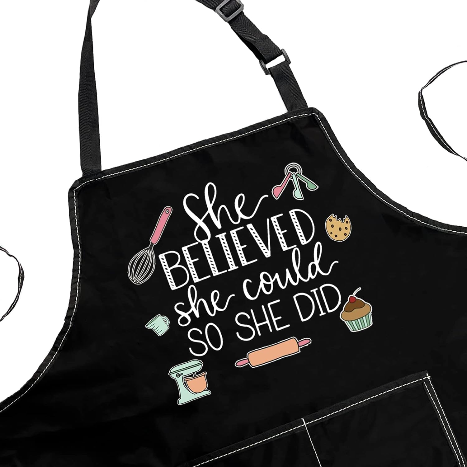 POFULL Divertidos regalos de horneado para panadera, ella creía que podía así que hizo, delantal, regalo de chef de pastelería