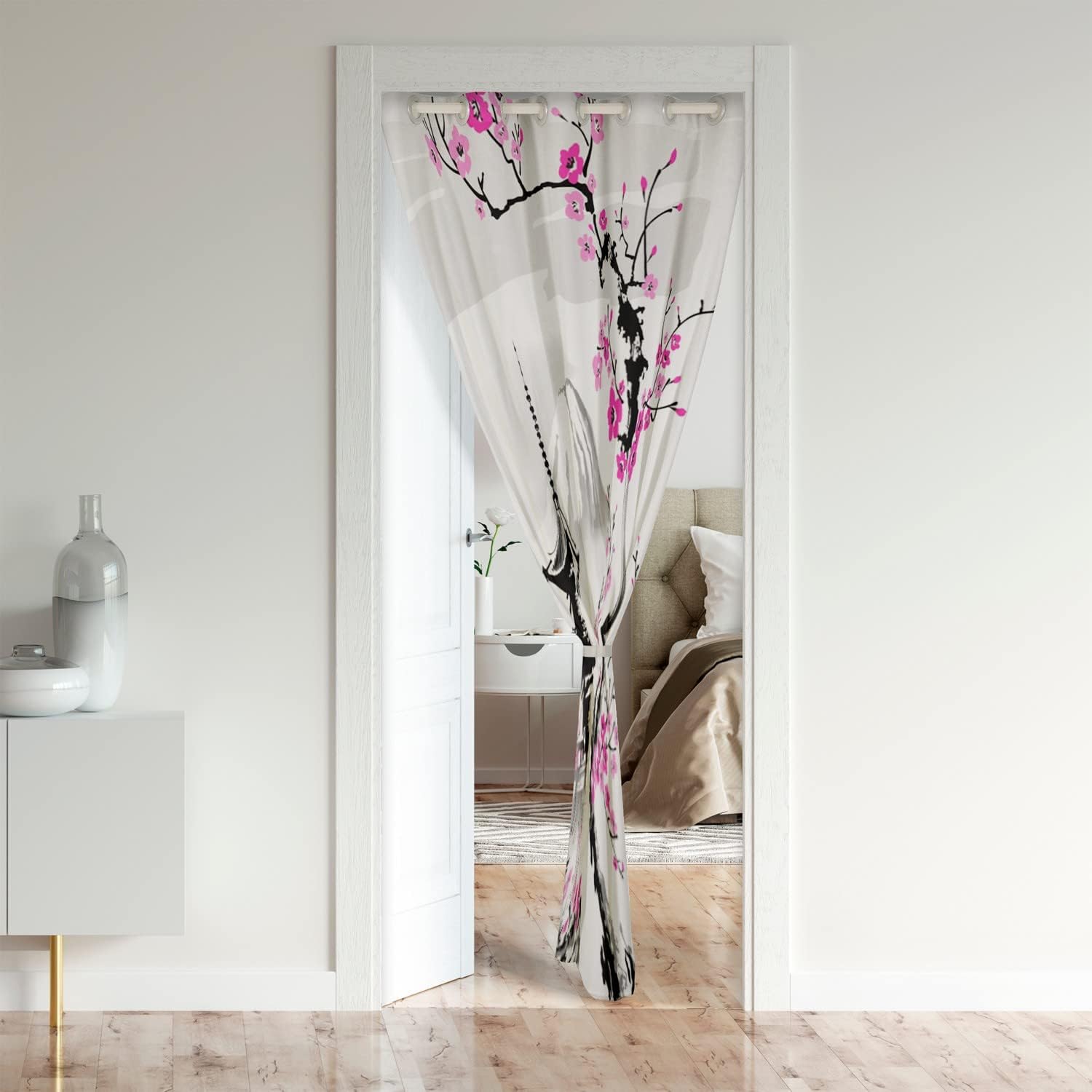 Cortina de puerta japonesa para privacidad de puerta, cortina japonesa Fuji Mountain Closet para dormitorio, sala de estar, cortina térmica con