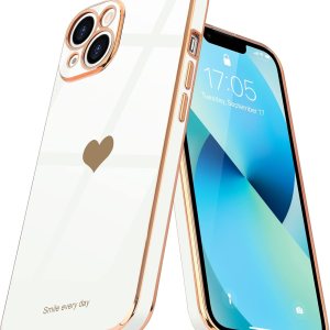 Teageo Funda de iPhone 13 Pro, mujer y niña, corazón bonito, chapado brillante, cubierta trasera suave negra, protección completa de cámara, Teageo Funda de iPhone 13 Pro, mujer y niña, corazón bonito, chapado brillante, cubierta trasera suave negra, protección completa de cámara,