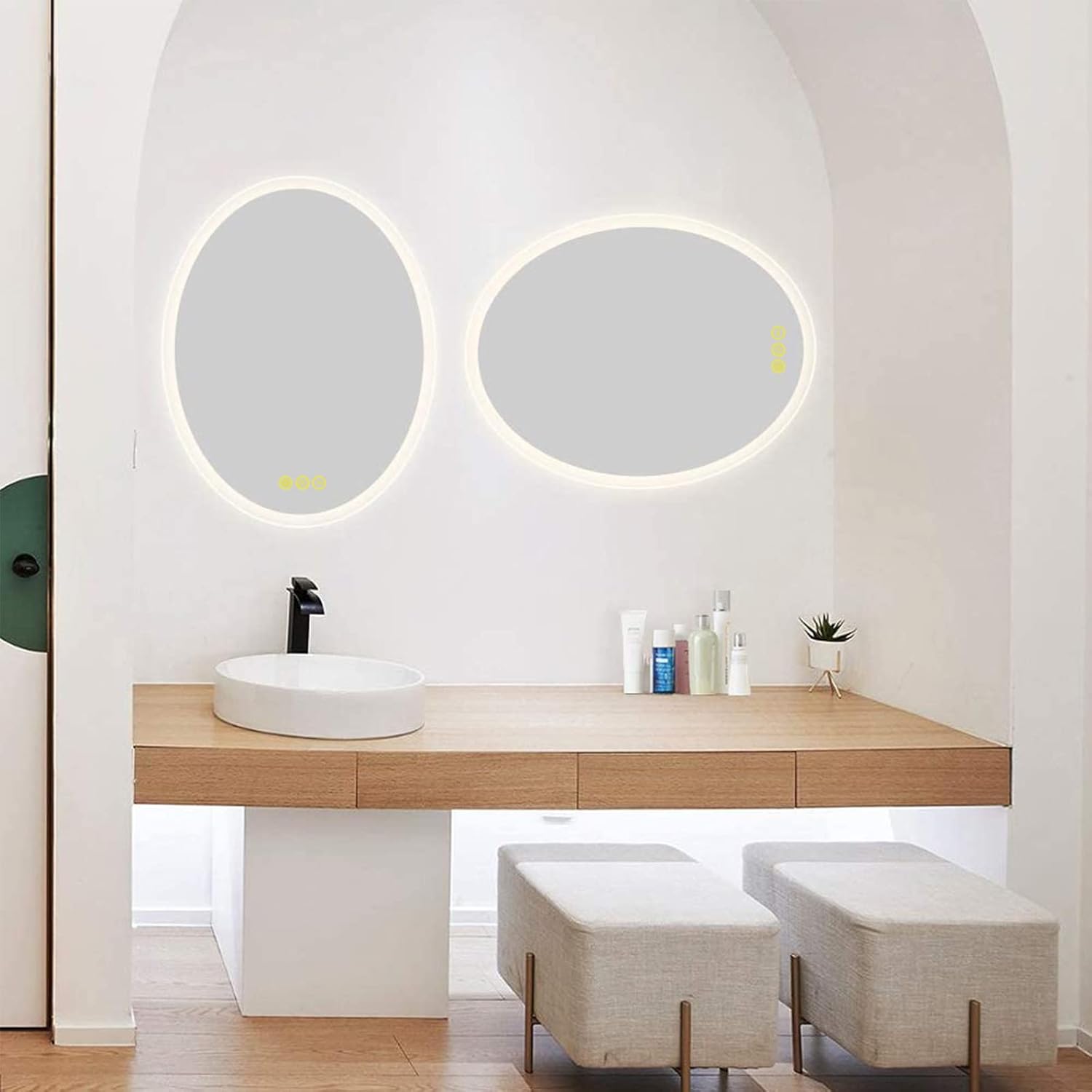 CITYMODA Espejo LED ovalado de baño de 20 x 28 pulgadas, espejo ovalado iluminado de 3 colores, espejo LED regulable para baño, antiniebla, montado