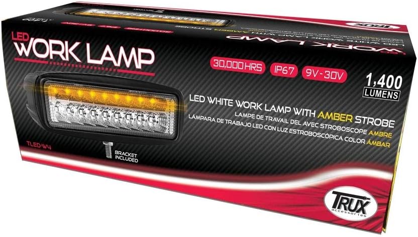 Trux Accesorios TLED-W4 Universal 6″ Rectangular LED Lámpara de TrabajoLuz con Estroboscópico Ámbar
