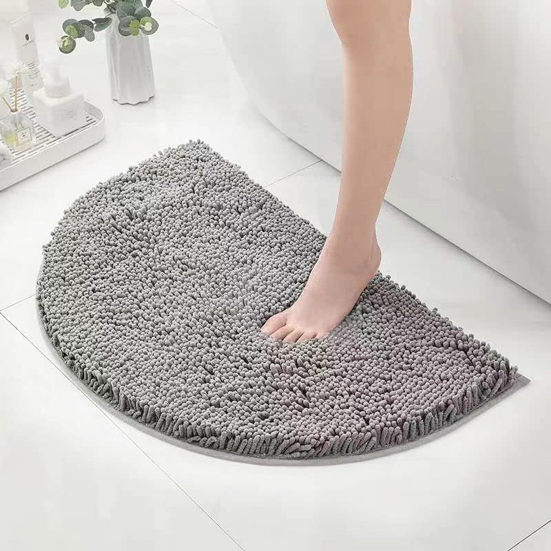 Tapete de baño absorbente de semicírculos, felpilla suave y gruesa, antideslizante, lavable a máquina, se seca rápidamente, tapete para pies peludos
